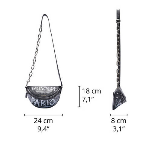 2020年春夏新作 バレンシアガ偽物 スーベニア XXS ベルトパック グラフィティ ブラック5655100RF1U1090